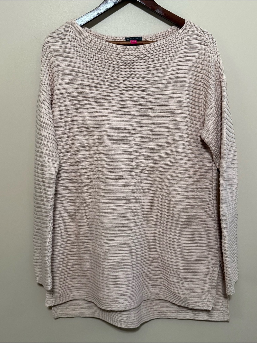 LN Vince Camuto Light Pink Ribbed Boatneck Tunic Sweater Sz M